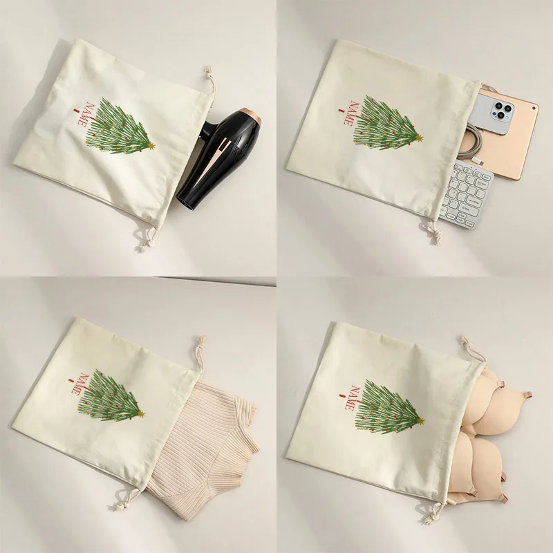 Borsa con coulisse beige personalizzata per bomboniere, nome personalizzato, albero di Natale, vacanze, alberi Boho, regalo per madre, sorella, fidanzata