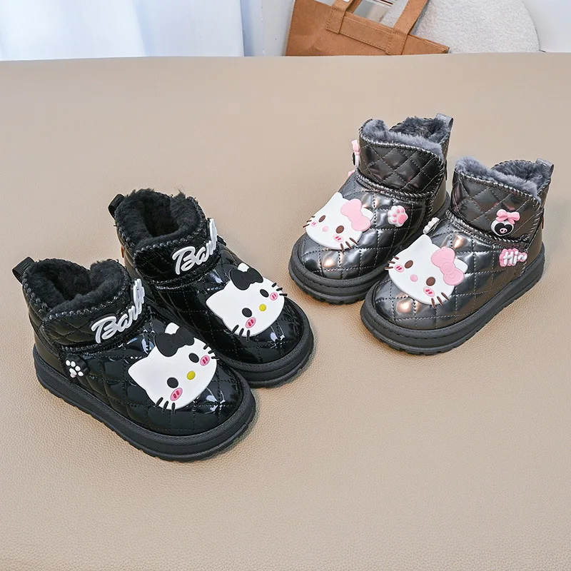 

Kids'Casual Shoes Snow Boots ​Cotton Cartoon Flat shoes Winter Shoes For Girls Warm Slip-on Anti-slip Black Silver Size 26-37