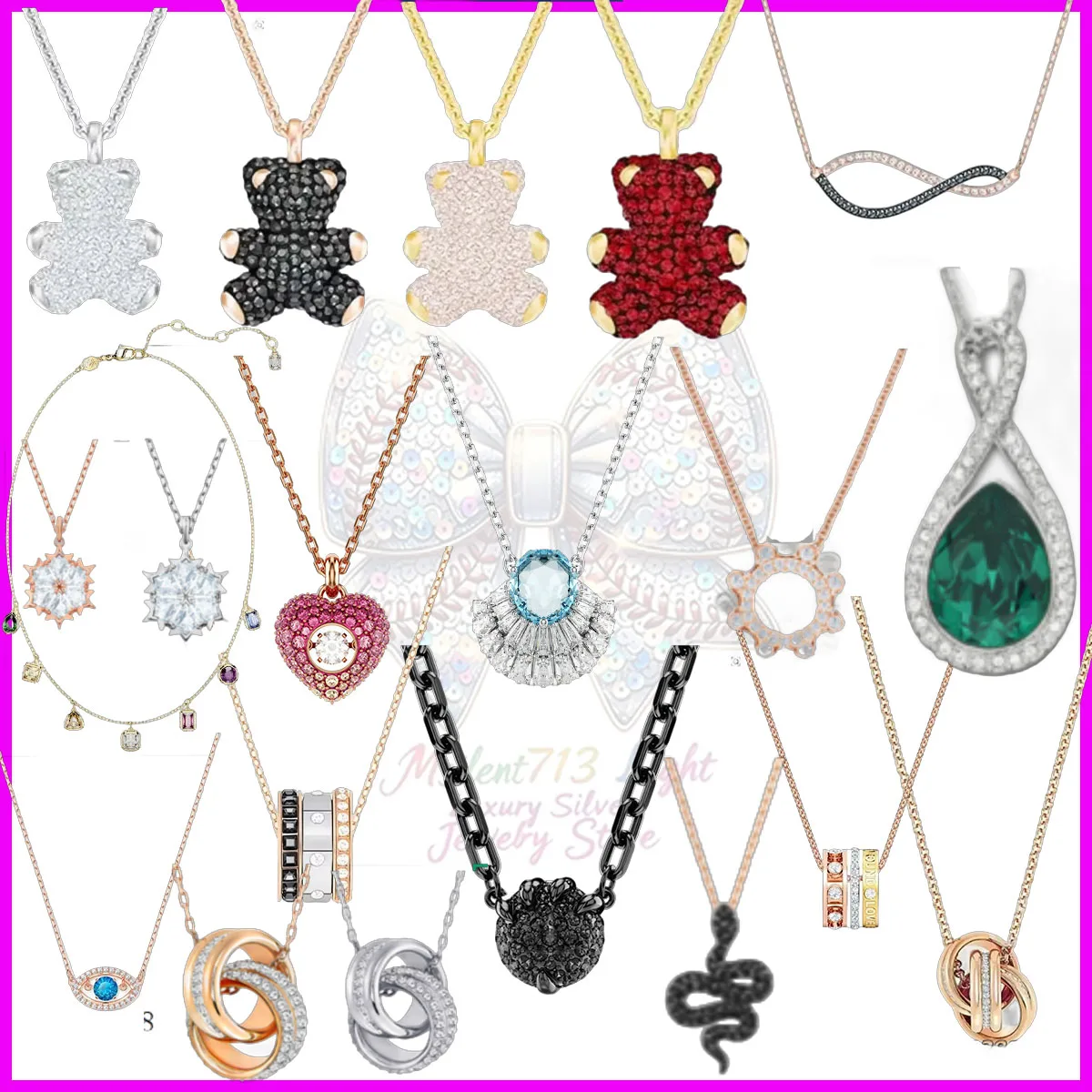 

2025 Fun Luxury Silver Jewelry Zircon Necklace Pendant Set with Multiple Materials and Shapes To Create Exclusive Necklace Set