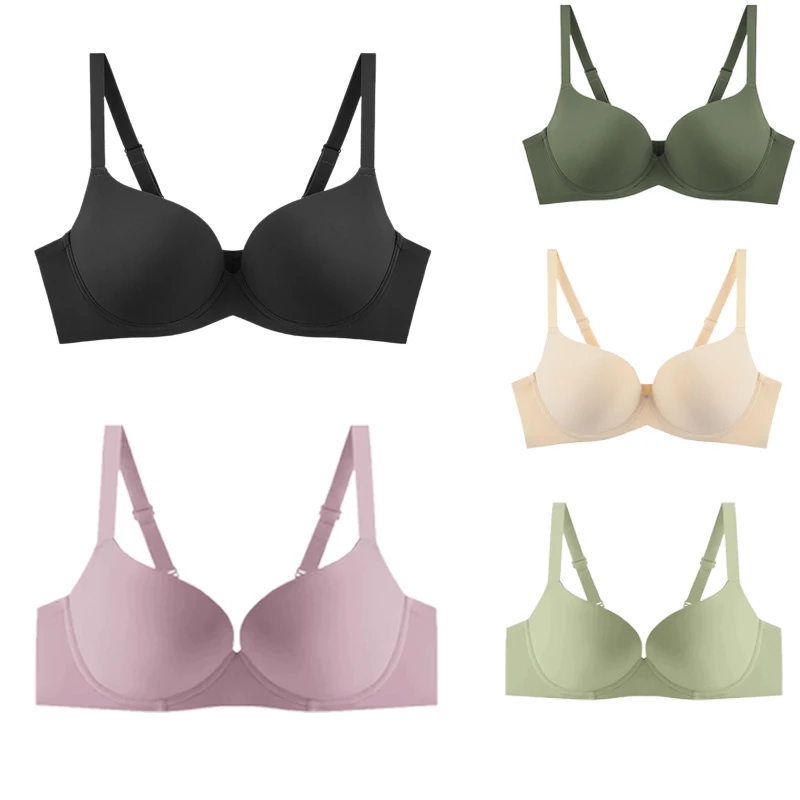 

2025New Thin Mold Cup Bras European American Large Size Underwear Gray Pink Red Beige Black Female Plus Size Lingerie