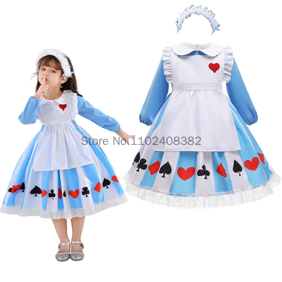 Anime Alice Birthday Party Dress Sissy Maid Lolita Cosplay Costume Princess Dress Halloween Maid Clothes Outfits for Kids Girl