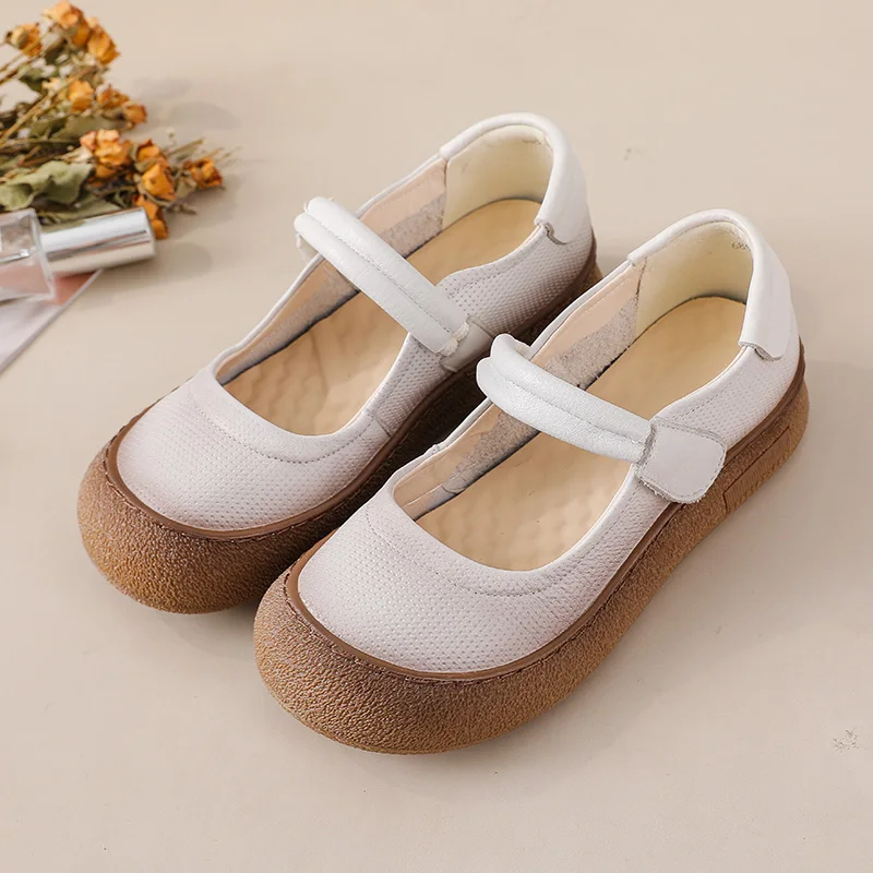 

Women’s Genuine Leather Comfort Flats Hollow Mary Jane Shoes Fashion Soft Hook Loop Nurse Shoes Woman Strap Moccasins Vintage