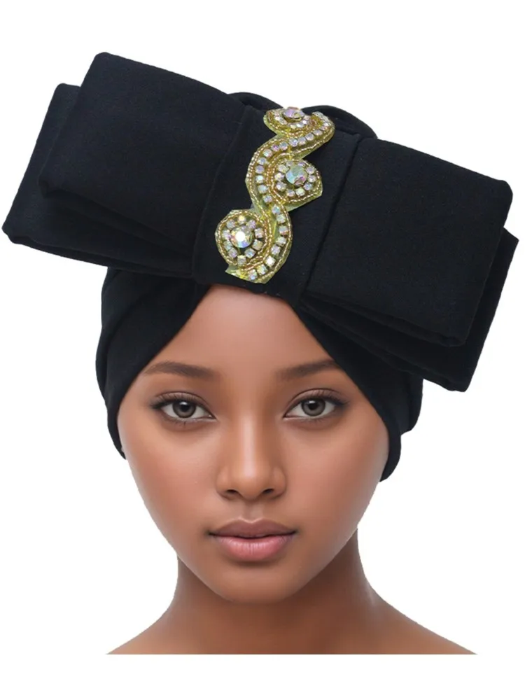 Mode Frauen Glitter Plissee Turban Kappe für Frauen Auto Gele Headtie Weibliche Kopf Wraps Afrikanische Nigeria Hochzeit Party Kopfschmuck