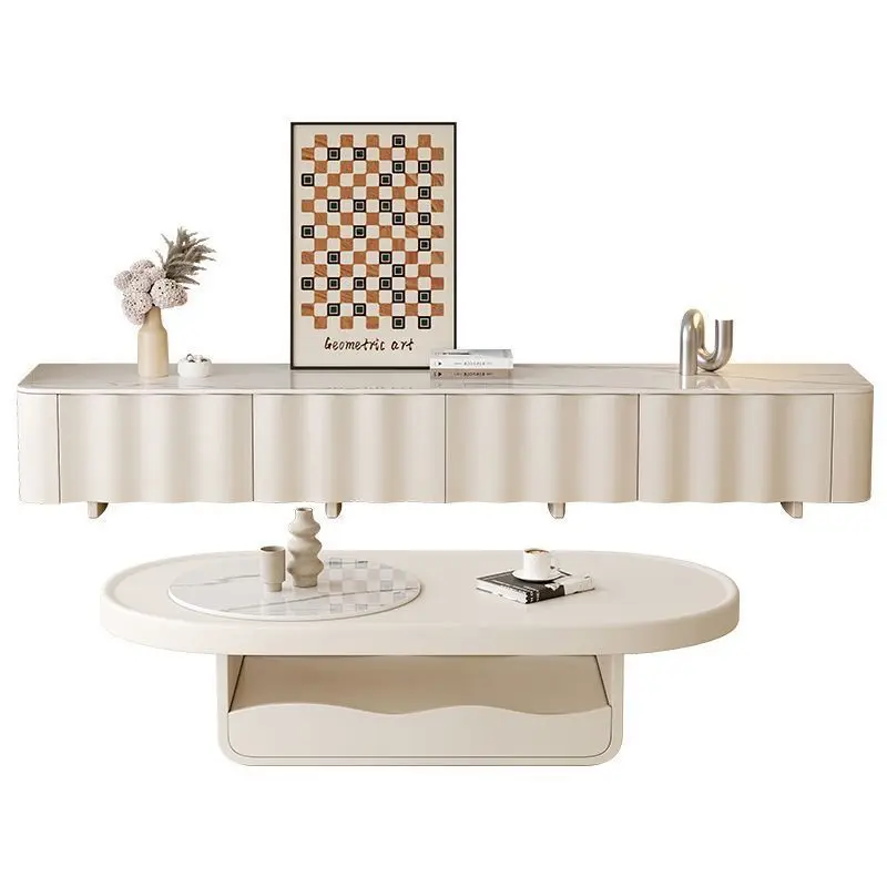 

2025 New Geometric TV Cabinet Combination with Drawer Simple Cream Living Room Floor Cabinet Slate