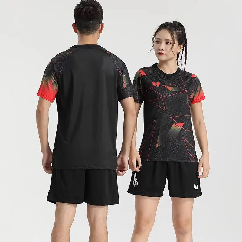 T-shirt de tennis de table personnalisé pour hommes et femmes, séchage rapide, respirant, léger, col en V, T-shirt d'équipe de badminton, motif personnalisé