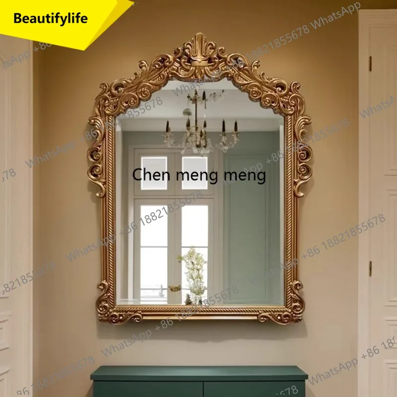 

M07 French solid wood bathroom mirror neoclassical retro cosmetic mirror European wall-mounted mirror