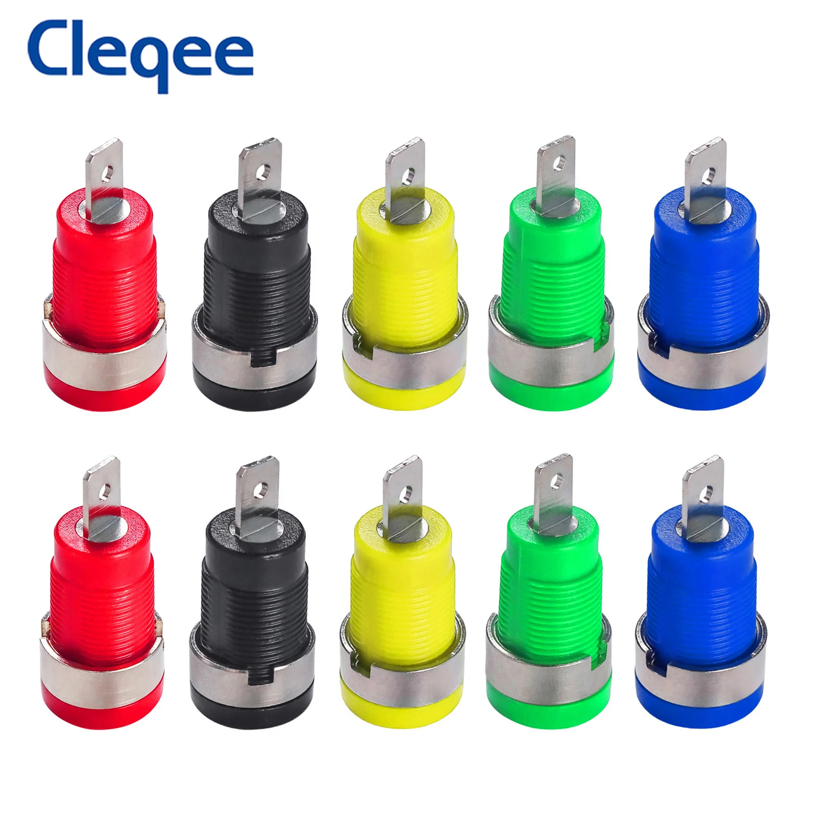 Cleqee P3007 10PCS Insulated 4mm Binding Post Connector Nickel Plated Safe Banana Female Jack Panel Mount Socket Plug 5 Colors