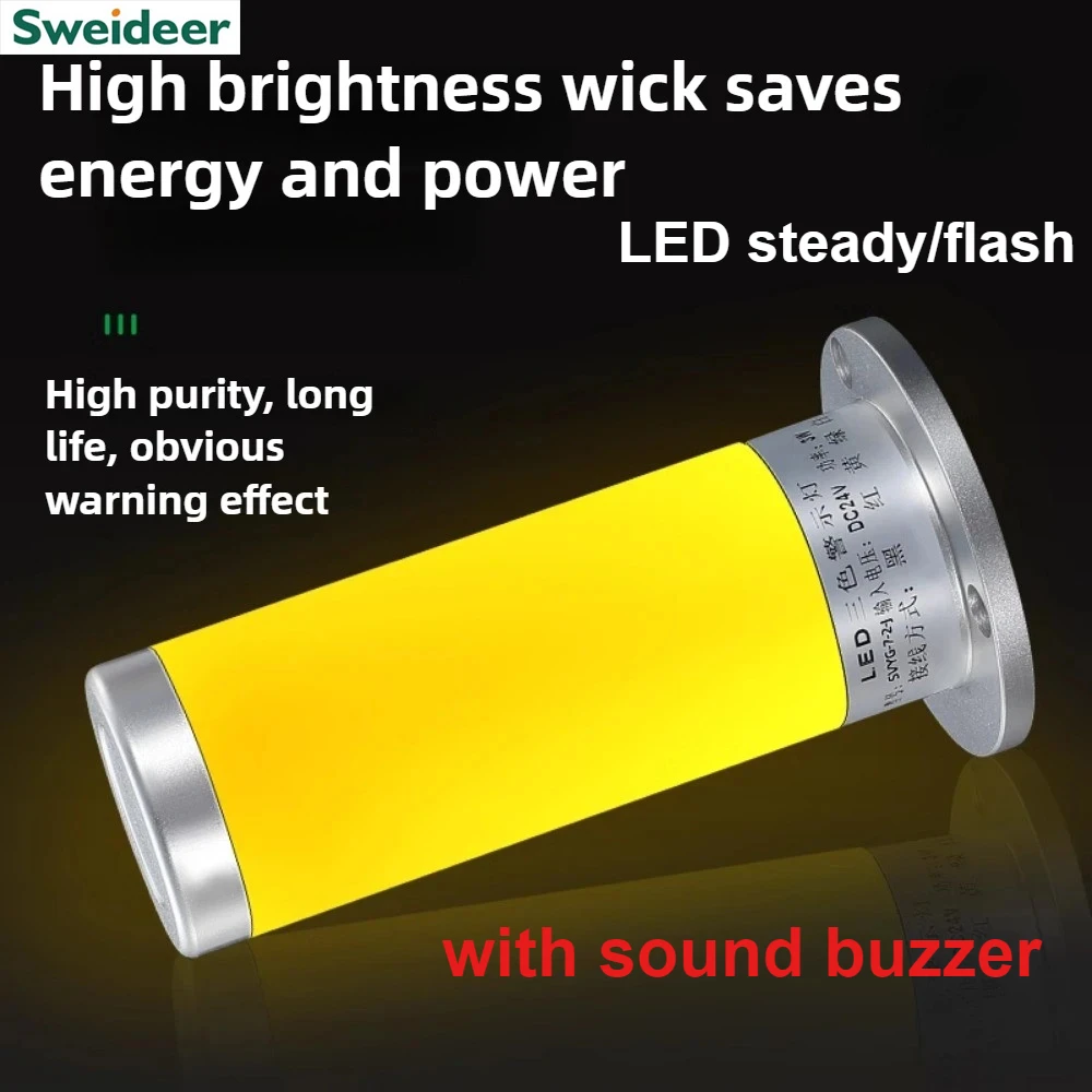 Luz de advertencia de Metal, pequeño zumbador constante/flash LED, luz de alarma de sonido de tres colores, luz de señal intermitente, indicador de equipo 24V