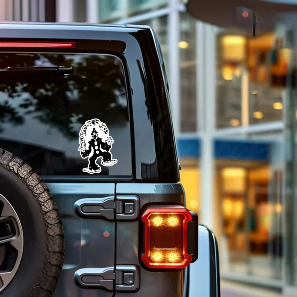 1PC Spooky Clown & Ghosts Decal - Bold Black-White Vinyl Sticker for Laptops Cars, Perfect Halloween Gift for Horror Fans