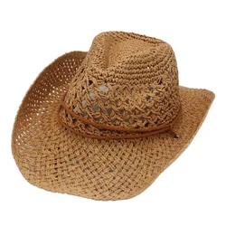 Hollow Straw Cowgirl Hat Handmade Weave Cowboy Panama Hats Summer Seaside Hats For Men Western Knight Outdoor Country Women Hat