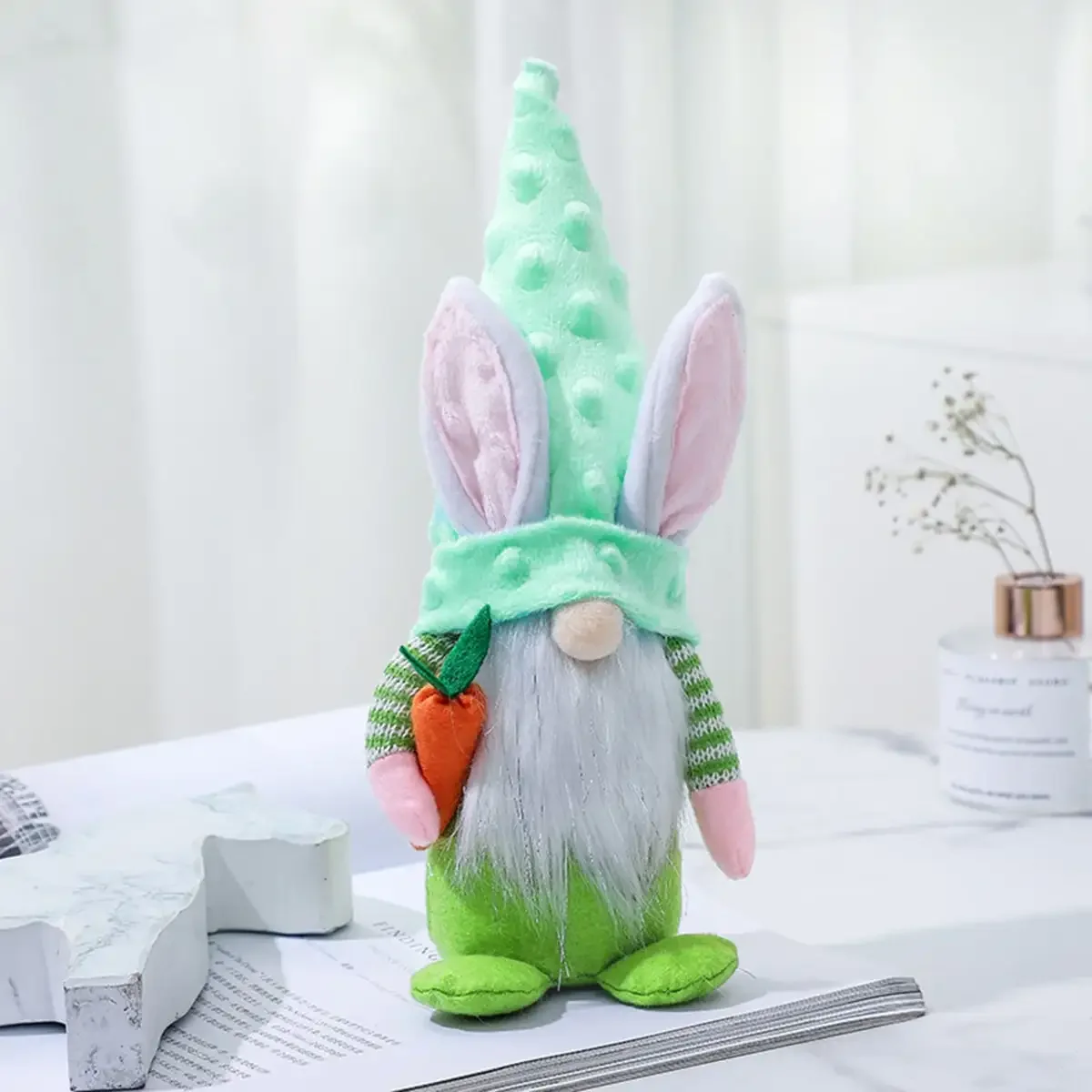 1 pc - Cute Easter pointed hat rabbit doll ornament, cute faceless doll decoration