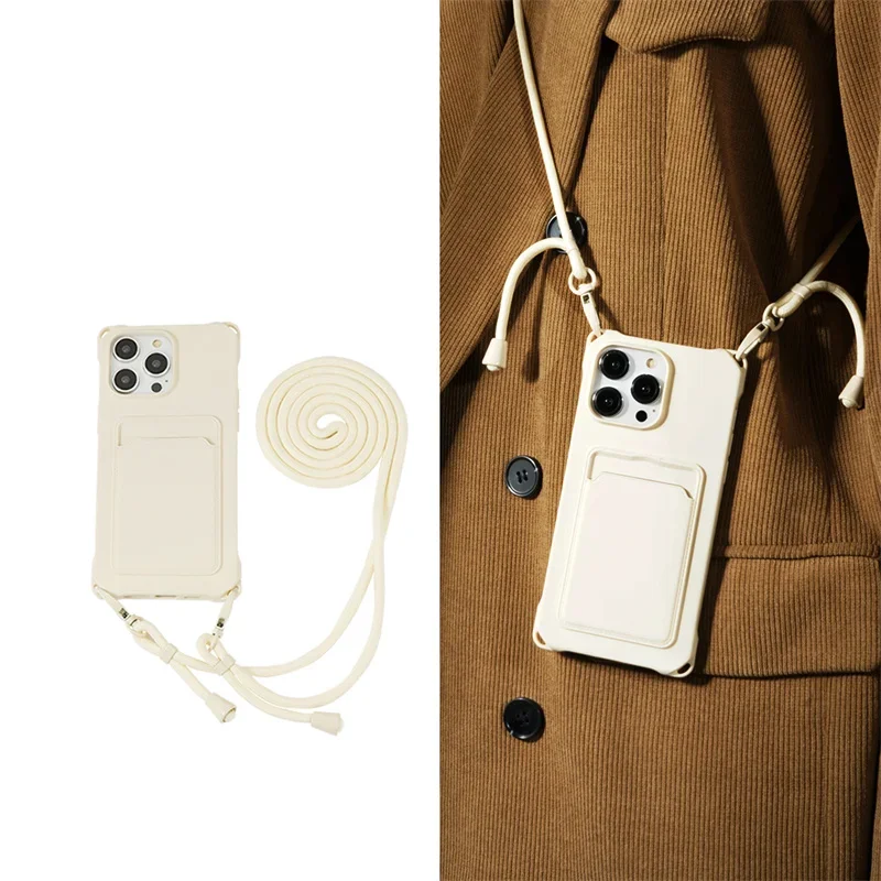 Crossbody Lanyard Necklace Strap Card Holder Soft Case for IPhone 16 15 14 Plus 13 12 MIni 11 Pro Max X XS XR 7 8 Plus Cover