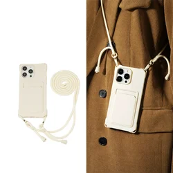 Crossbody Lanyard Necklace Strap Card Holder Soft Case for IPhone 16 15 14 Plus 13 12 MIni 11 Pro Max X XS XR 7 8 Plus Cover