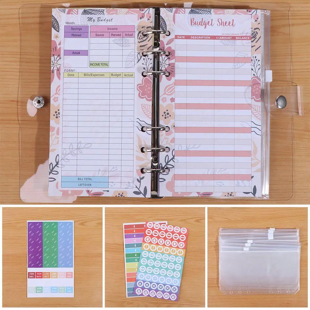 Transparante losbladige binder Creatieve PVC A6 Budget Planner Multi Pockets Cash Enveloppen Geldbesparende Binder Journal Planner