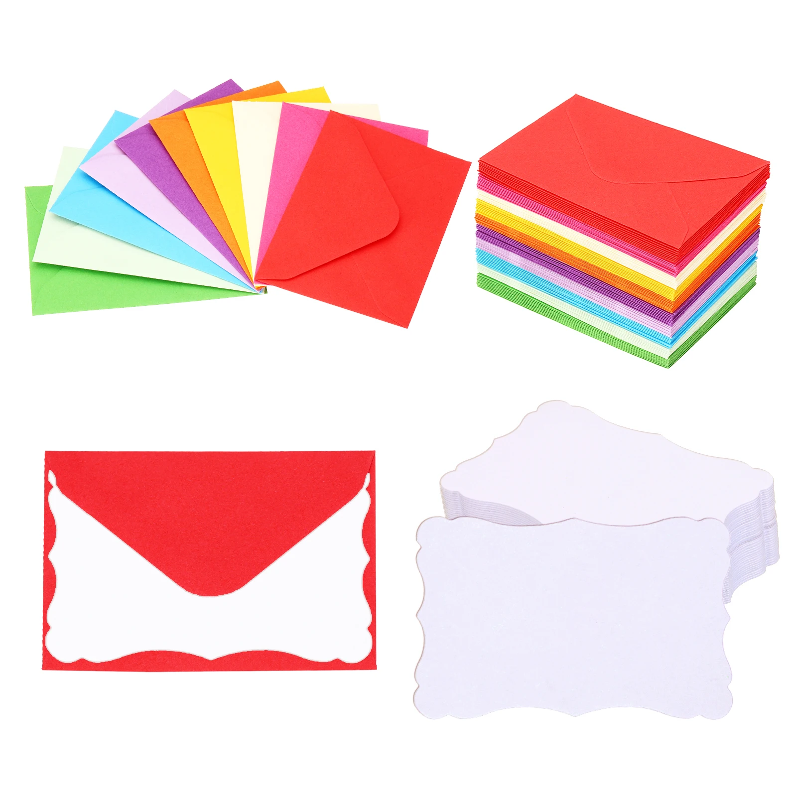 100-300Pcs Mini Envelopes with Blank Paper Business Cards Small Index Flash Cards Words Message Note Card Mini Paper Tags Lace