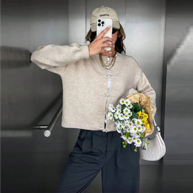 Elegant Knit Grey Women Cardigan Fashion Long Sleeve Button O-neck Female Knitwear 2026 Autumn Winter Fashion Lady Sweater 18 Sea74b952ef364edf8c544bdca836218dD