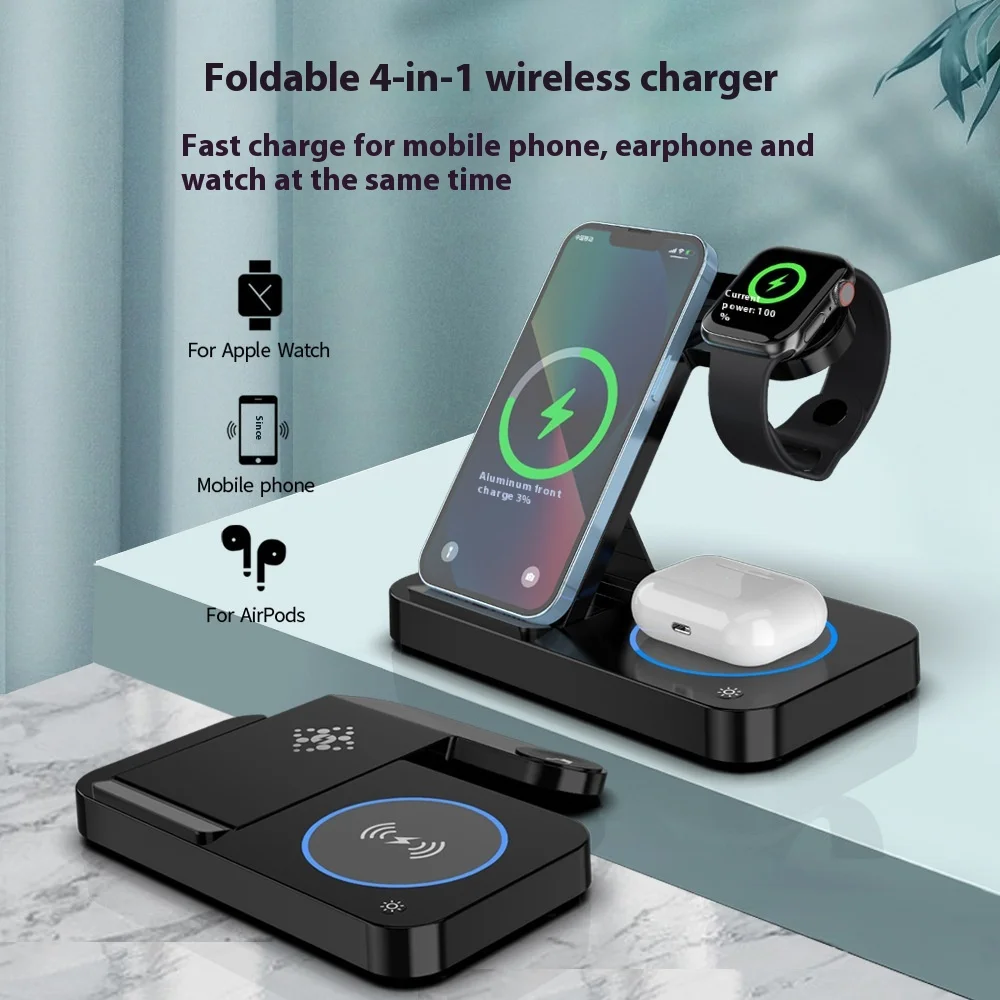 

New 4 In 1 Wireless Charger Stand Pad For iPhone Samsung S23 S22 Galaxy Watch 5 4 Active Buds Fast Charging Dock Station