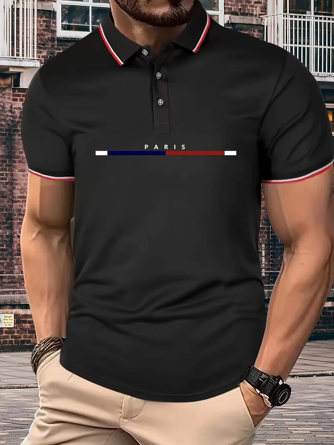 Men\'s Summer Cotton PARIS pattern POLO Shirt Tops
