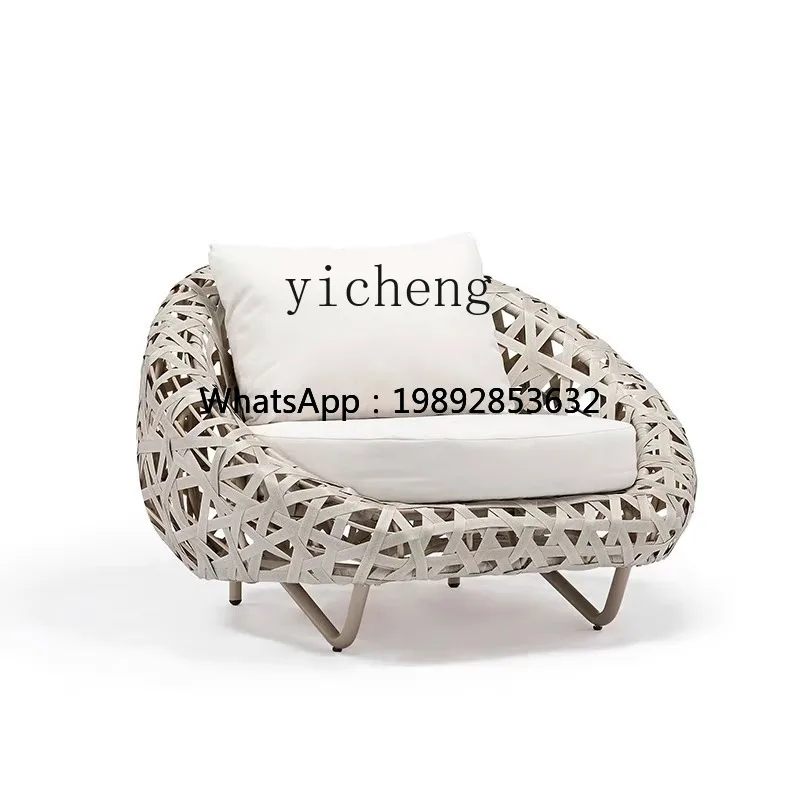 Creative Hollow Courtyard Resort Poolside Rattan Chair Small Coffee Table Lounge Sofa