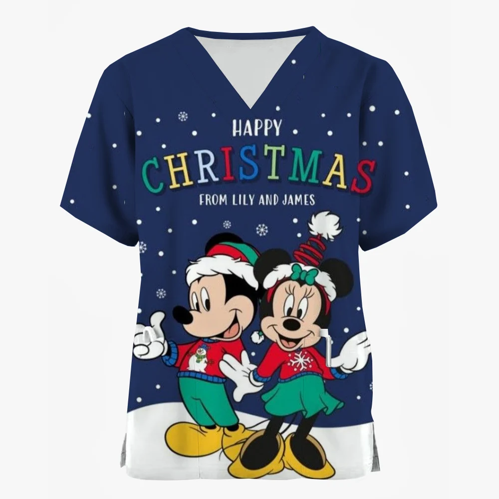 Disney Mickey Mouse Christmas Neutral Medical Uniform Cartoon Christmas Nurse Matte t-shirt dentista Beauty Spa abiti da lavoro