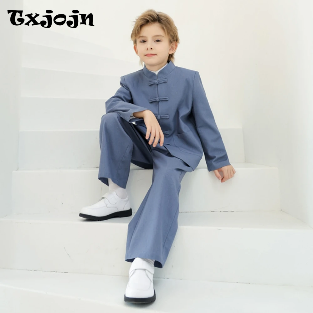 

2026 New Chinese Style Boys Suit Set 3 Pieces Performance Costumes Comfortable Elegant Kids Suits Banquet Party Tuxedo 90-170cm