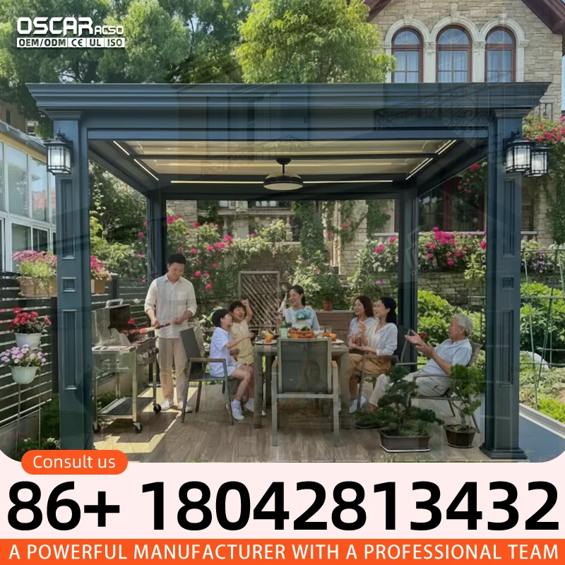 Motorized Louvered Roof Structure Bioclimatic Outdoor Shelter for Garden Patio Balcony pergola