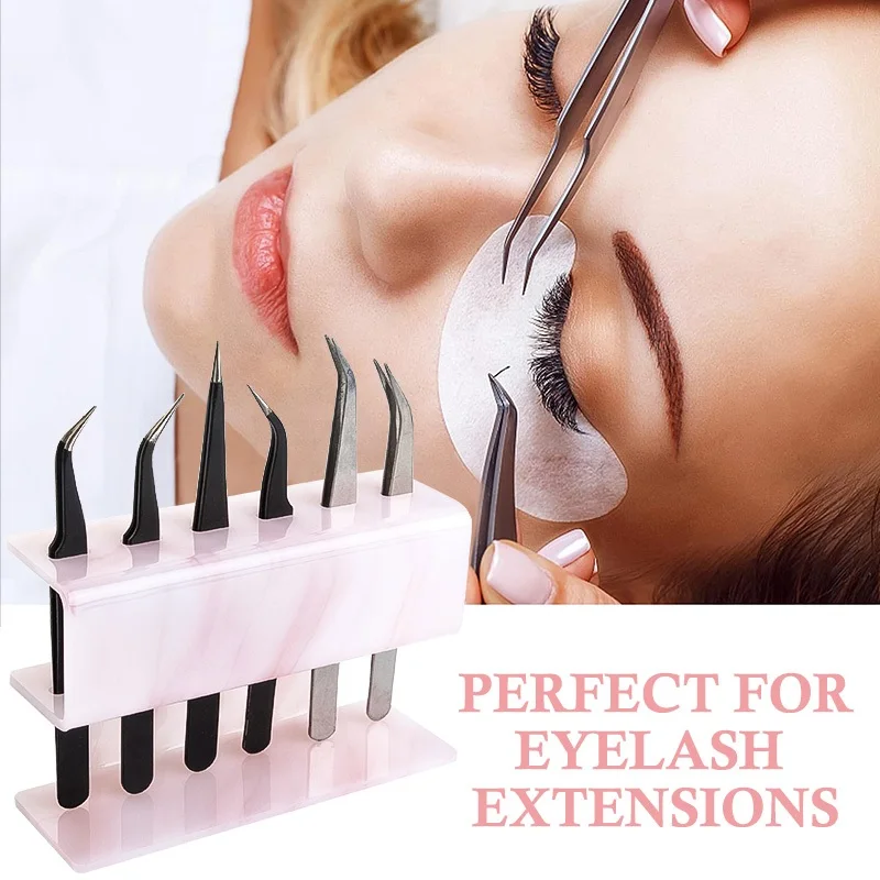 Estante de almacenamiento para pinzas de pestañas, 6 agujeros, acrílico, práctico soporte para pinzas, soporte para estante, suministros de extensión de pestañas, herramientas de maquillaje