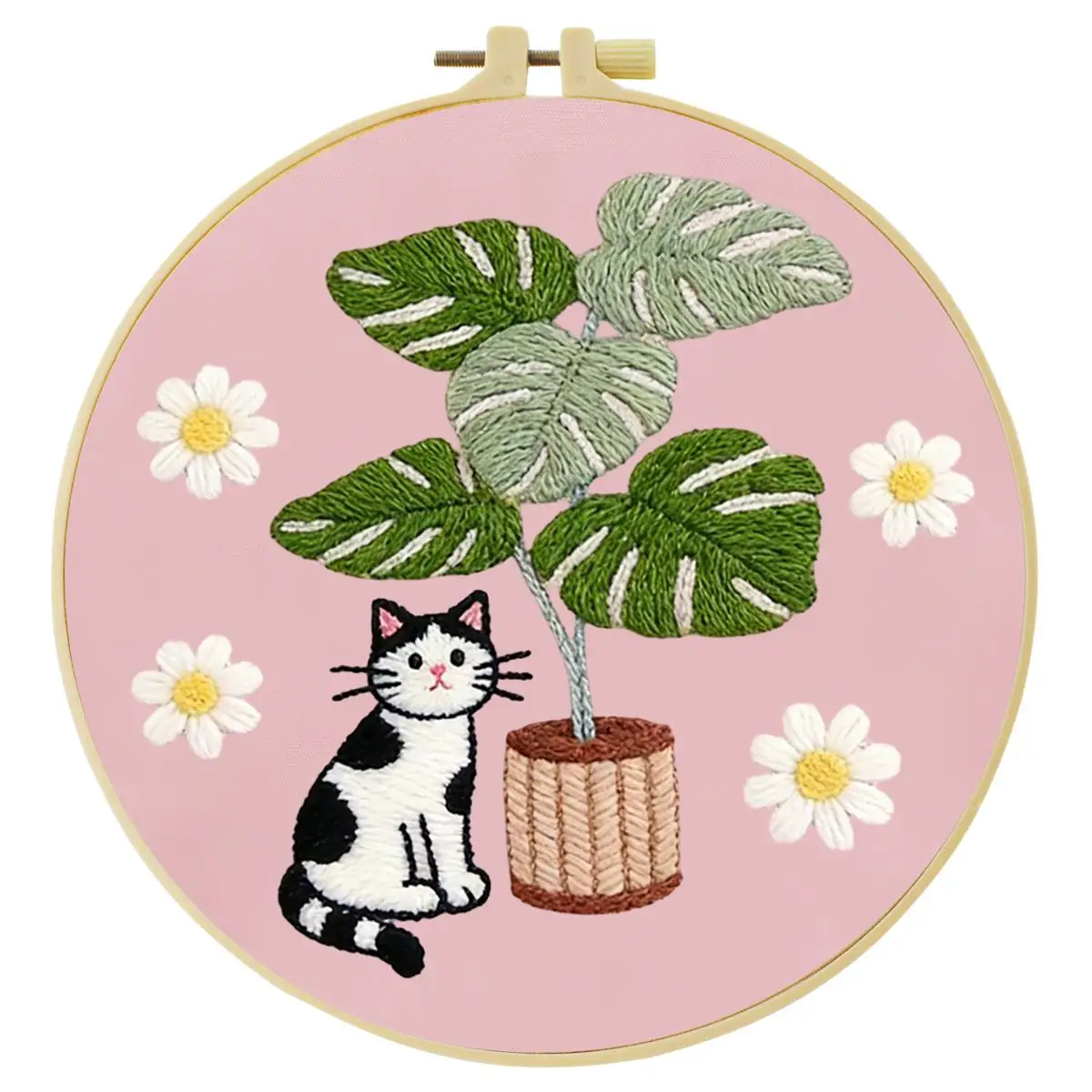 1 Stück 20X20CM/15X15CM 7,87/6,3 Zoll Die Katze im Topf Stickerei Starter-Kit DIY-Kit DIY-Stickerei-Set Handarbeiten – Detail 4