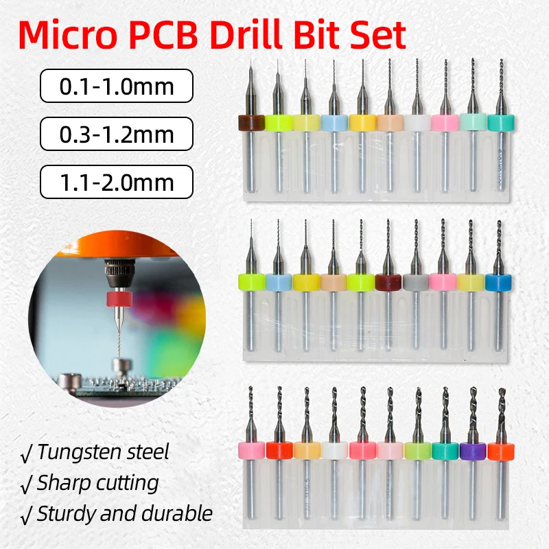 

Набор сверл для печатных плат, карбидные микросверла 0,3 мм-1,2 мм, хвостовик 1/8 дюйма, печатная плата, гравировка с ЧПУ, инструмент для сверления отверстий, резак
