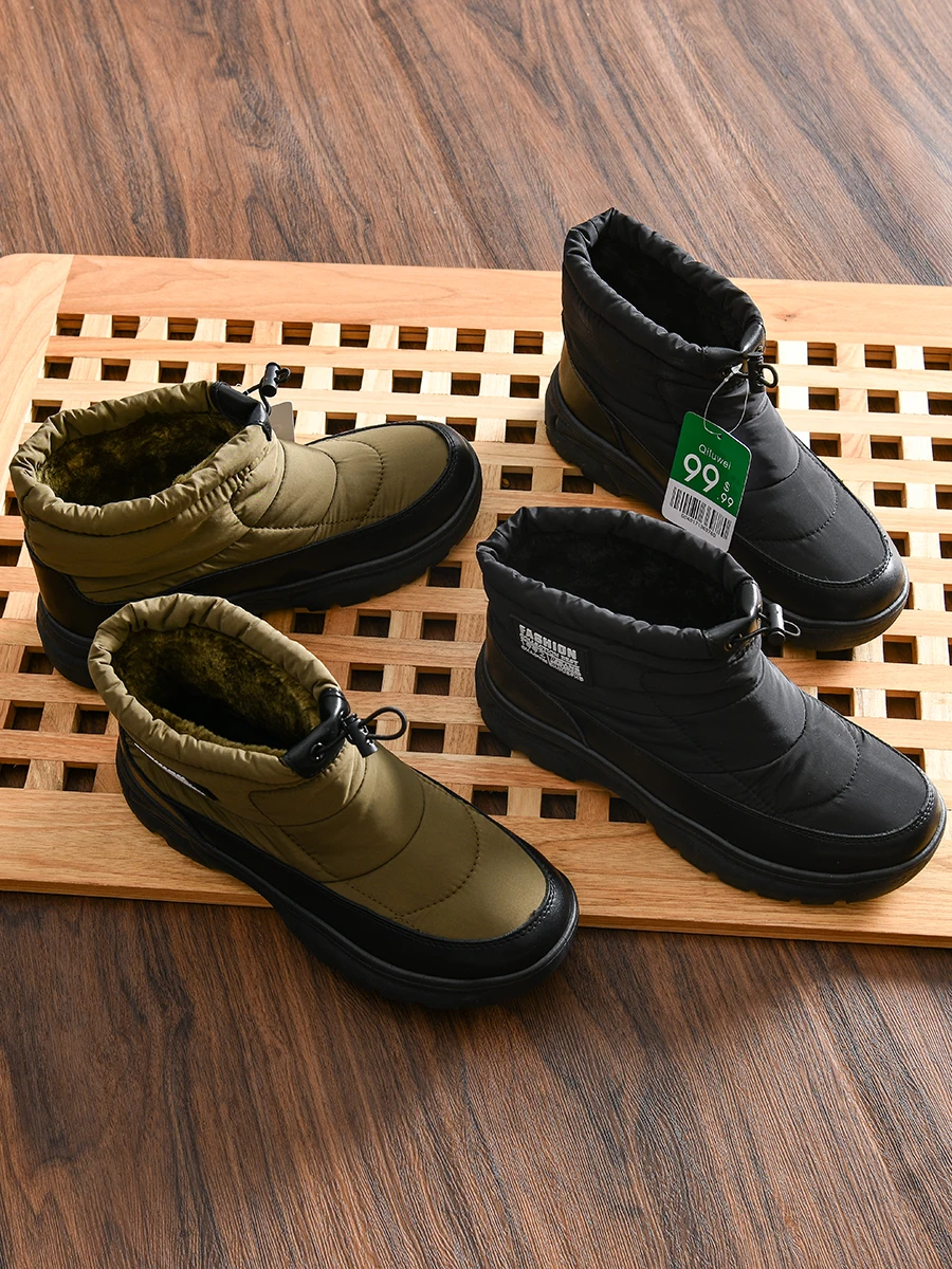 

Men's Winter Thickened Fleece Lined Snow Boots Outdoor Warmth Resistant Boots Youth round Toe Short Tube Rubber Outsole