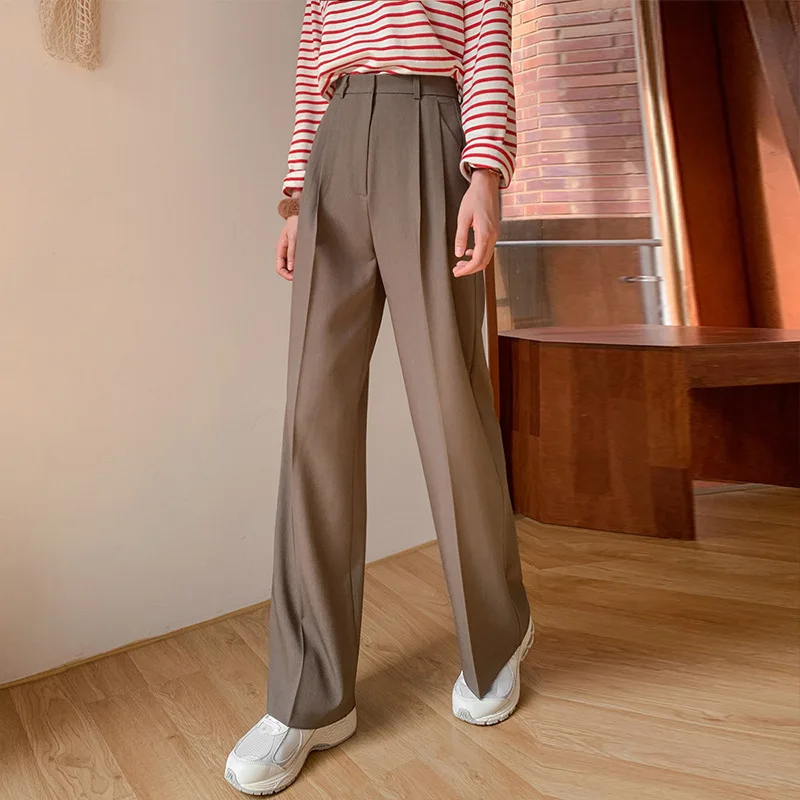 Pantalones rectos de pierna ancha para mujer, traje pequeño de pierna ancha, alta calidad, primavera y otoño, novedad de 2023