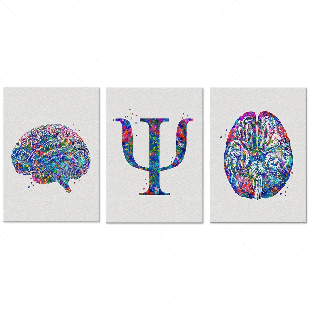 Psychologist gift symbol art symbol medical poster watercolor brain psychosis art psychotherapy decoration clinic wall decoratio