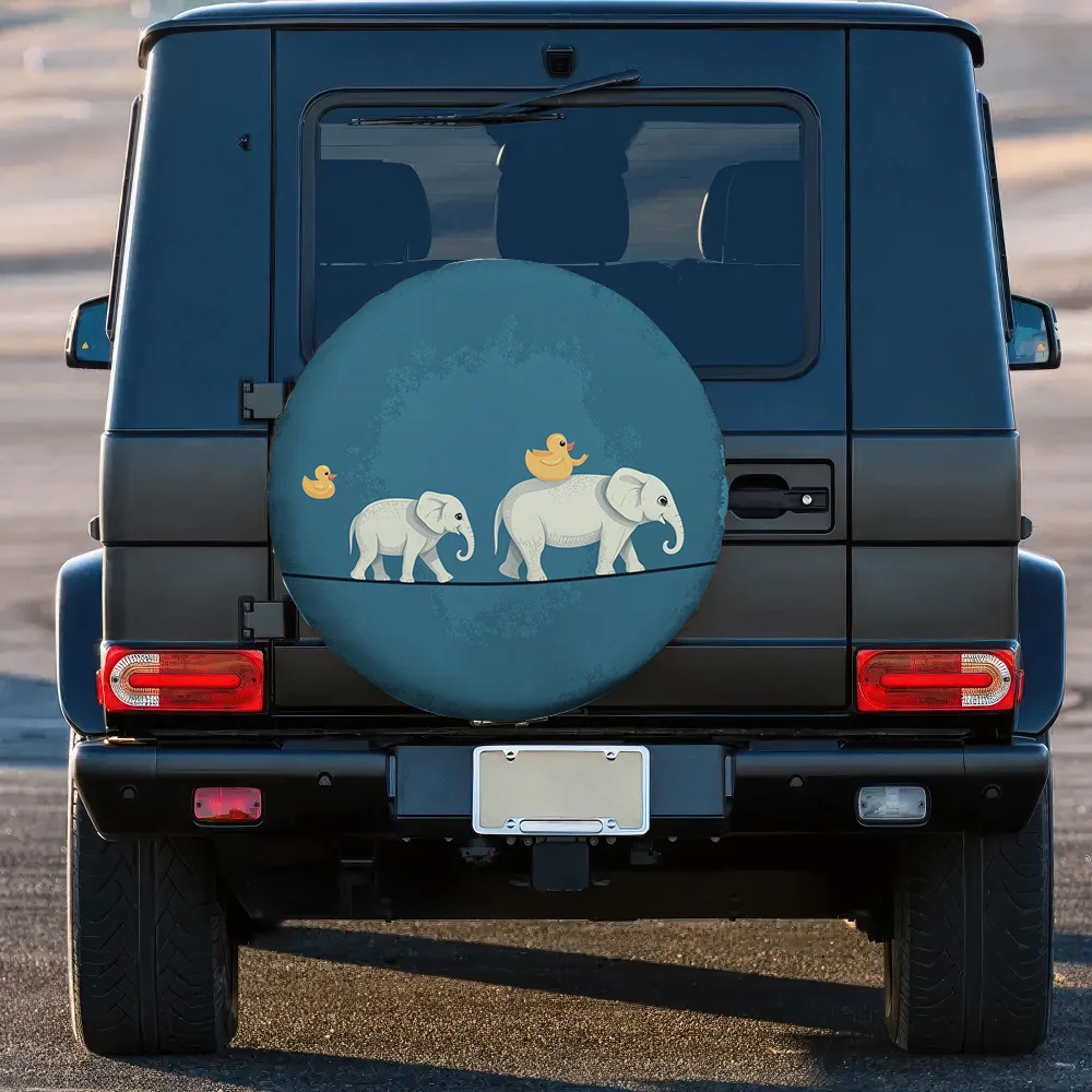 1pc 2D Flat-Printed Tire Cover Featuring An Elephant And Duck On A Seesaw Balance, Made Of Polyester Fabric, Suitable For Christ