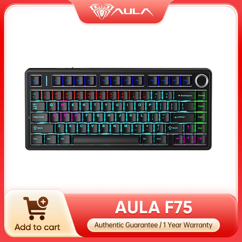 AULA F75 2.4G Wireless/Bluetooth/Wired Gaming Mechanical Keyboard RGB Customized 75% Layout OEM Profile Gasket Structure