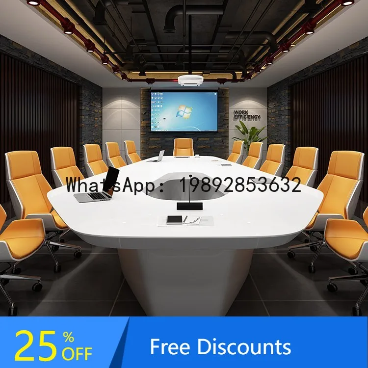 

CZ Painted Irregular Conference Table and Chair Set Simple Modern Large Rectangular Meeting Table Office Furniture
