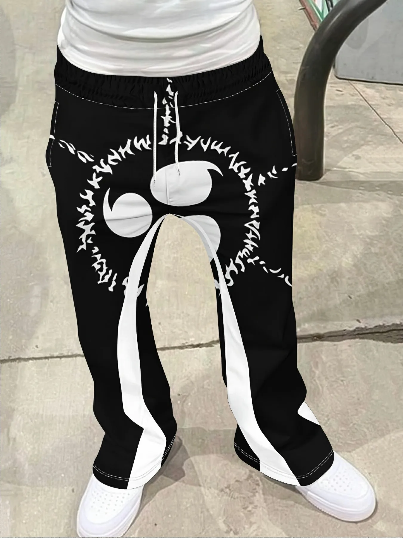 

Мужские повседневные уличные стильные модные модные слегка расклешенные черно-белые спортивные штаны с цветными блоками, мужские брюки