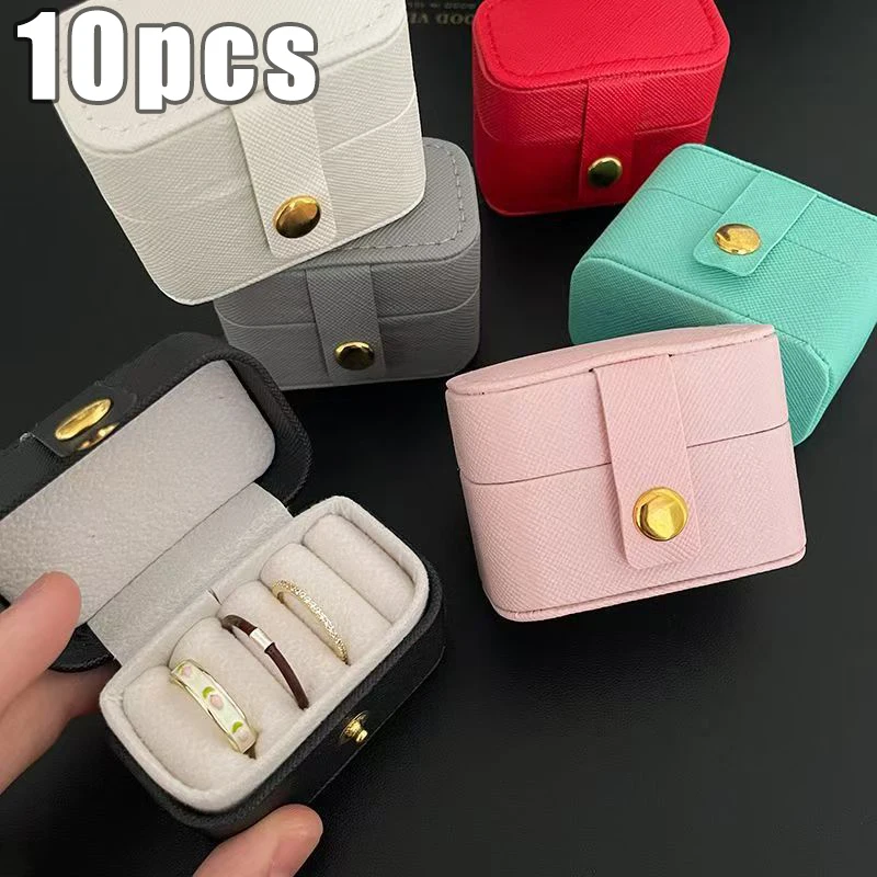 

10PCS Mini Portable Jewelry Storage Bag Travel Simple Leather Ring Necklace Earrings Storage Box Organizer Display Gift Box