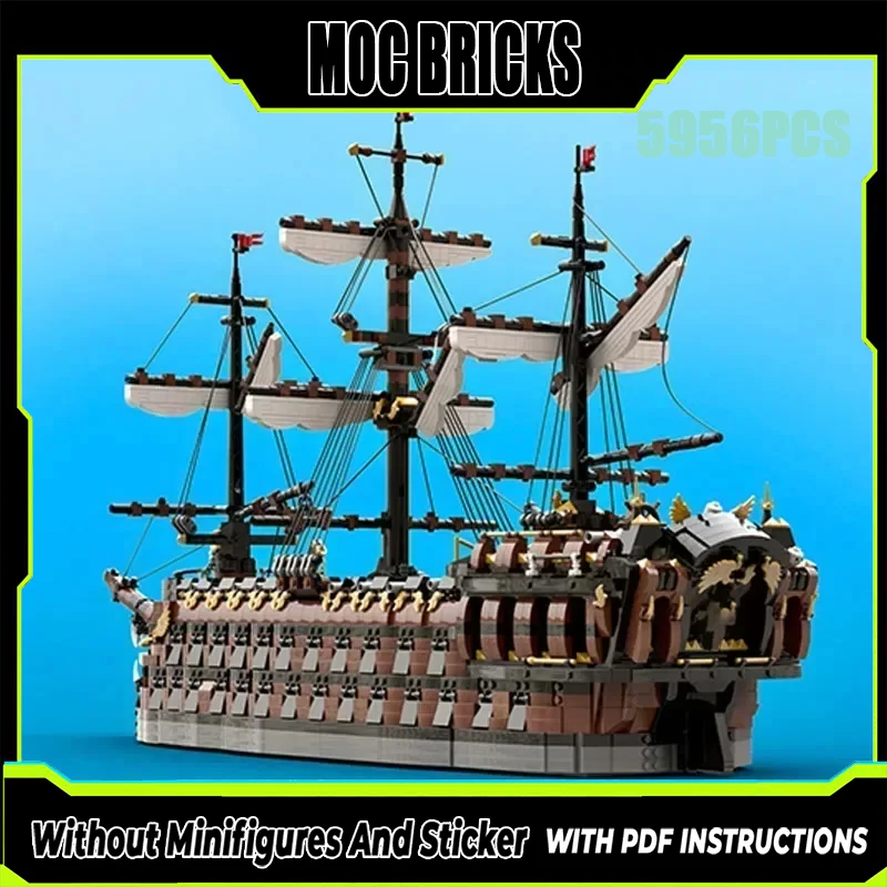 MOC Building Blocks Pirate Warship Model 48 Cannon Pirate Ship Bricks Toys