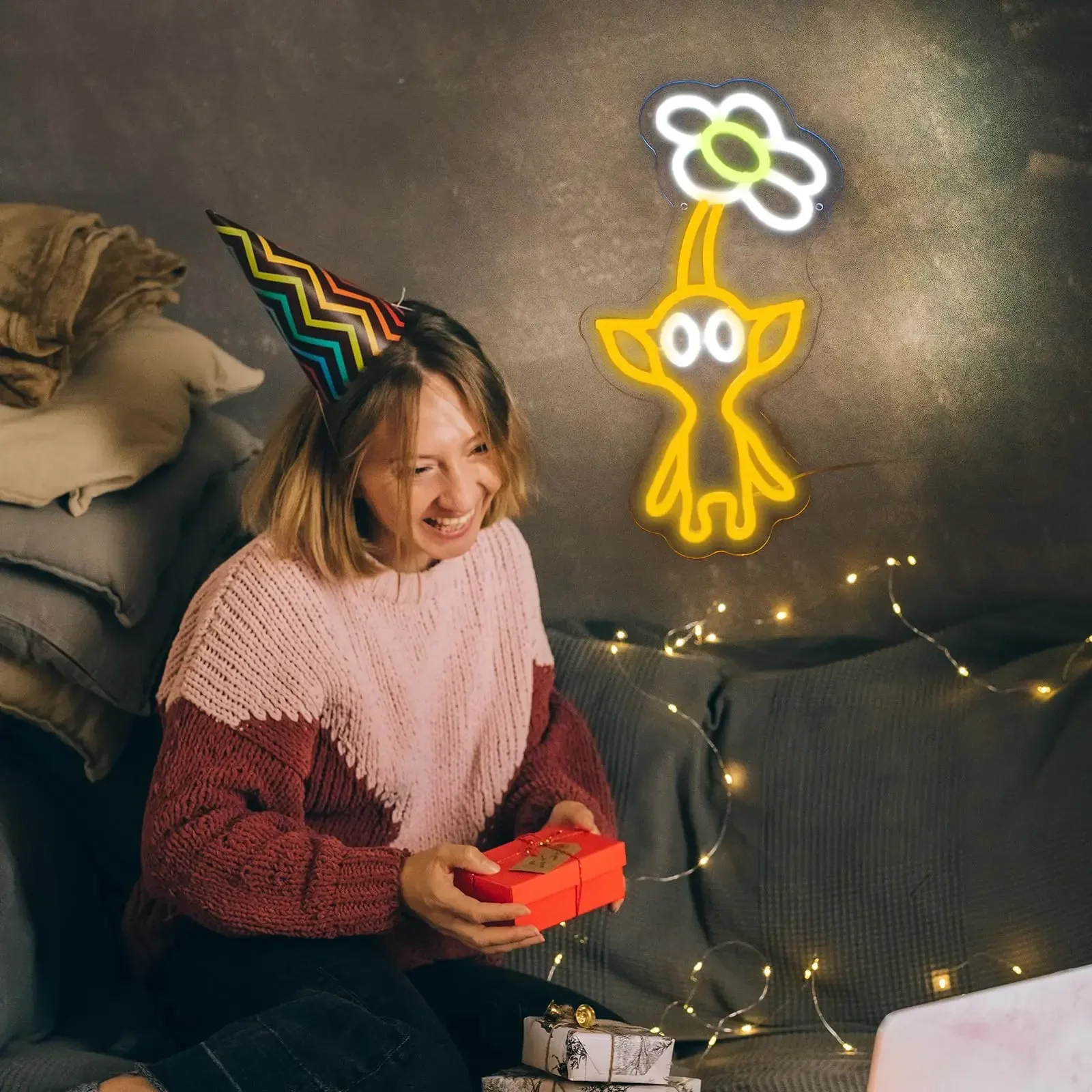 لافتة نيون ليد لديكور الغرفة ، أنيمي بيكمين ، ضوء أصفر ، غرفة الألعاب ، هدية عيد ميلاد ، USB