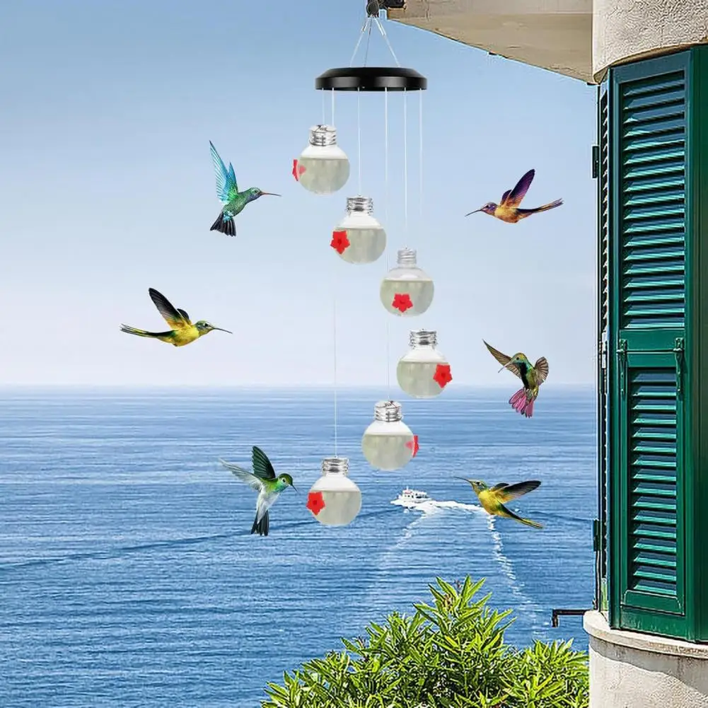 Silicone Flower Hummingbird Feeder Anti-bee Protection Hummingbird Feeder with Charming Wind Chimes Leak-proof Easy for Nature