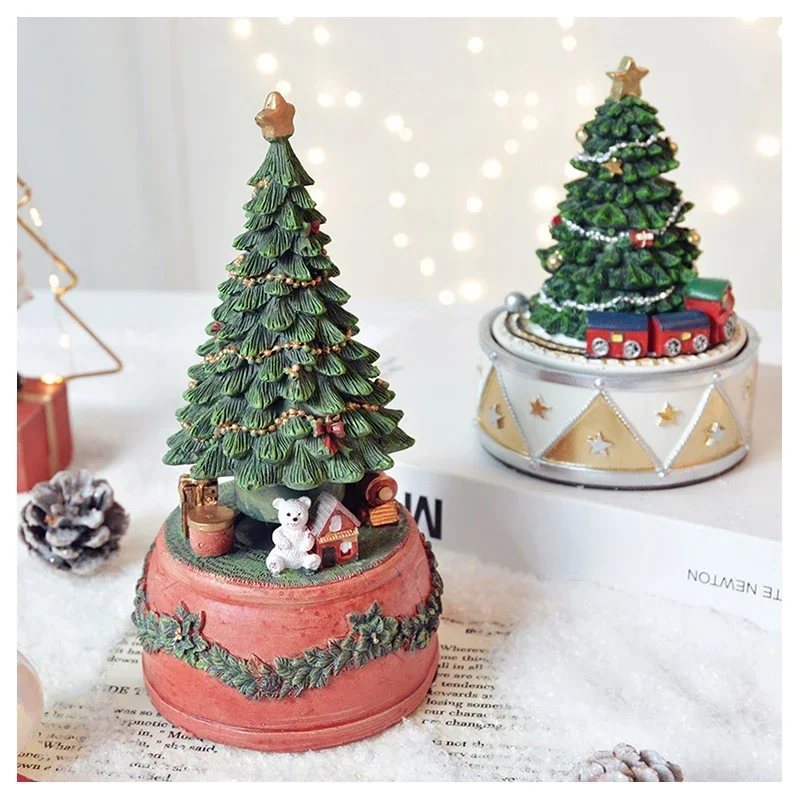 Christmas Tree Music Box European Classical Rotating Coil Music Box Christmas Decorations Gift Home Cute Resin Ornaments