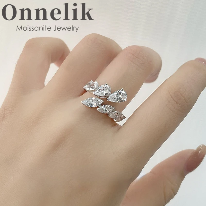 

Onnelik Drop Water/Marquise Moissanite with GRA Adjustable Opening Ring 100% 925 Sterling Silver for Women Party Fine Jewelry