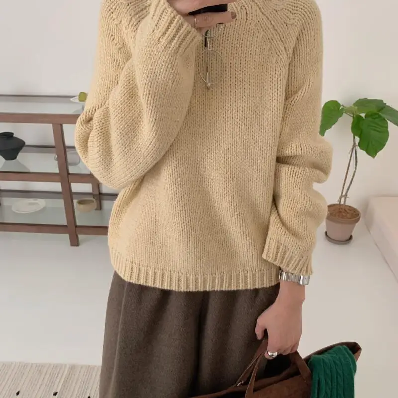 

Женский кардиган, свитер, пуловер, утепленный корейский стиль, осенне-зимний вязаный минималистичный трикотаж на молнии для девочек, верхняя одежда, пальто