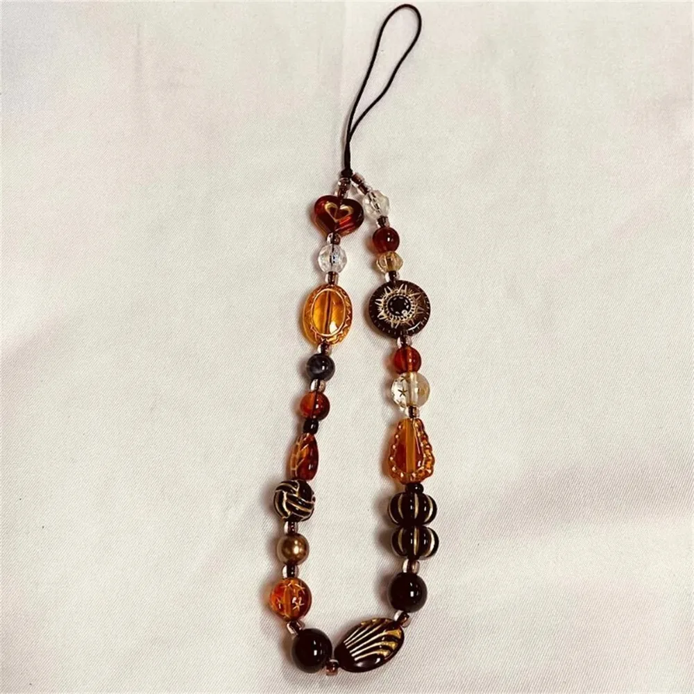 

Y2K Retro Phone Chain Rope Resin Leopard Heart Beaded Hanging Cord Bracelet Keychain For Girl Woman