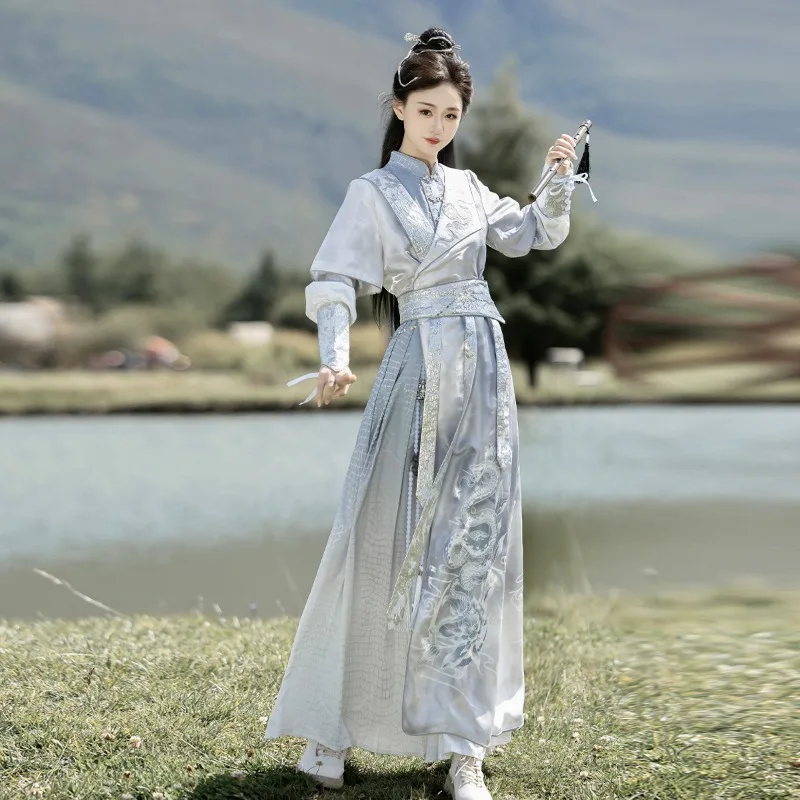 

2026 New Improved Hanfu Tops + Slim Dress with Wrist Guards 4-piece Set Men and Women Fairy Hero Style Handsome Ancient Costume