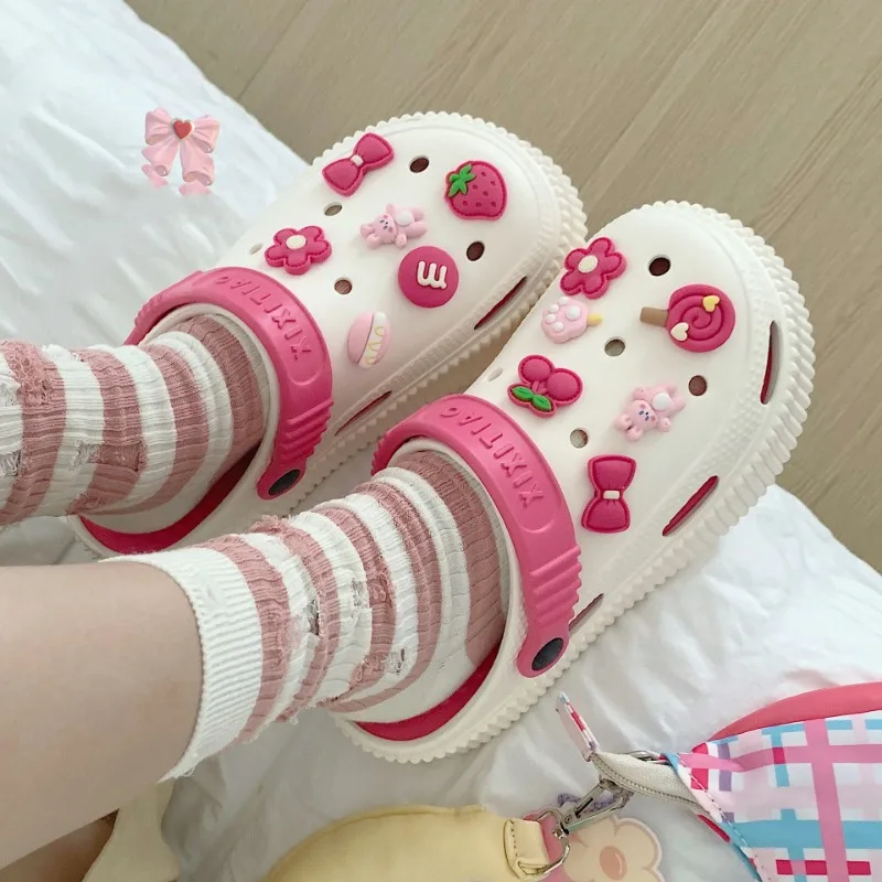 EVA Thick Hole Shoes Cartoon Accessories Hole Slippers Anti Slip Baotou Slippers Outdoor Sandals Soft Sole Beach Garden Shoes