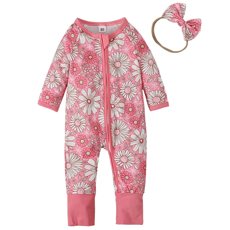 

2Piece Spring Autumn Girl Rompers Casual Cute Flowers Long Sleeve Newborn Jumpsuits Baby Clothes Outfit Toddler Costume BC1812