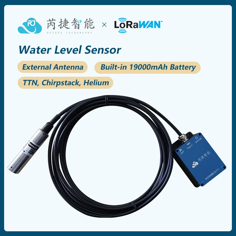 

Rejeee LoRaWAN Water Pressure Sensor, Built-in Battery, External Antenna, IP68, 0-5m, Helium, TTN, Chirpstack