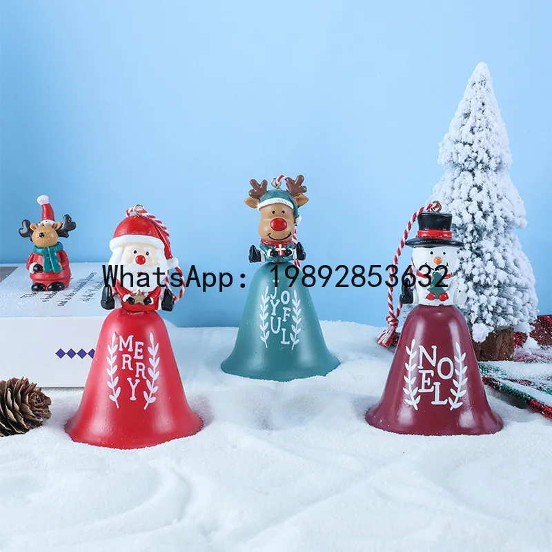 

Zz cute snowman reindeer bell ornament santa claus iron art craft pendant christmas tree decoration