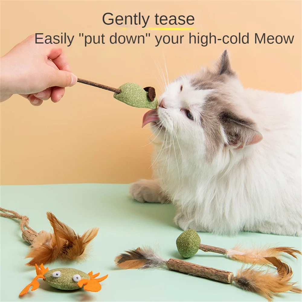 1~4PCS Chasing Game Toy Wooden Polygonum Catnip Cat Healthy Cat Mint Tooth Grinding Rod Pet Catnip Toys Safety Mixed Multicolor